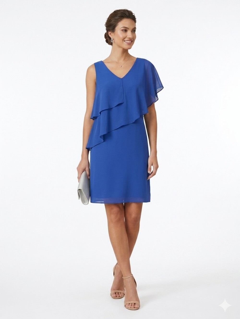H by Halston Sleeveless V-Neck Ruffle Dress in Royal Blue Size Medium